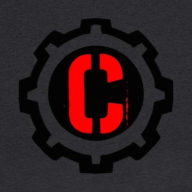 The Red Letter C in a Black Industrial Cog by MistarCo